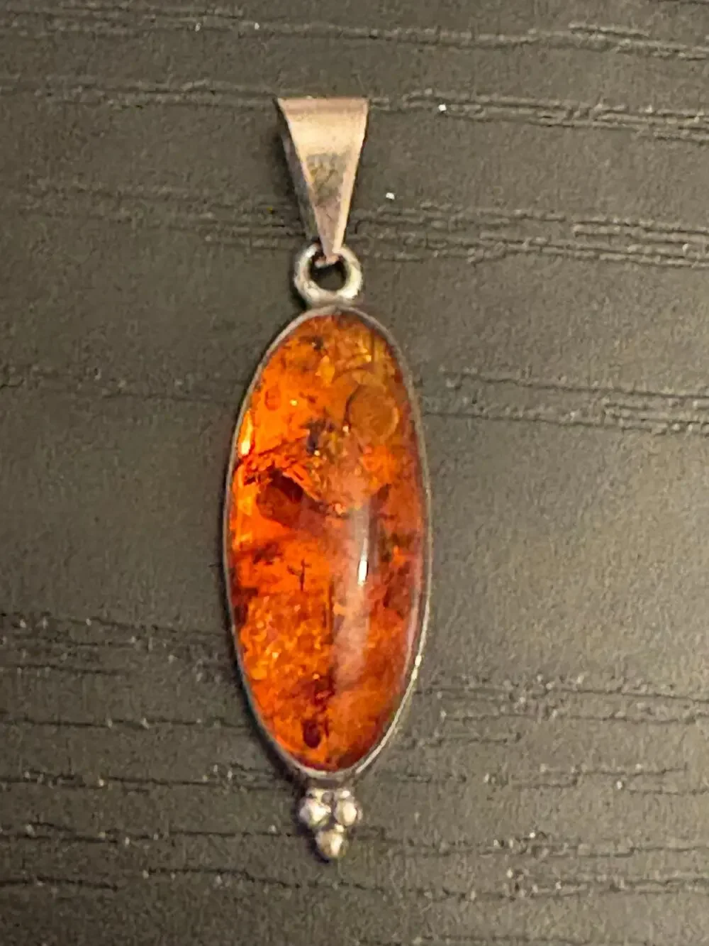 Sterling Silver Genuine Amber Pendant Natural Inclusions